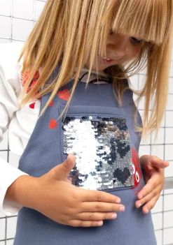 Conguitos Vestido De Niña Pichi Lentejuelas Corazón Gris^ Vestidos Sudadera|Vestidos