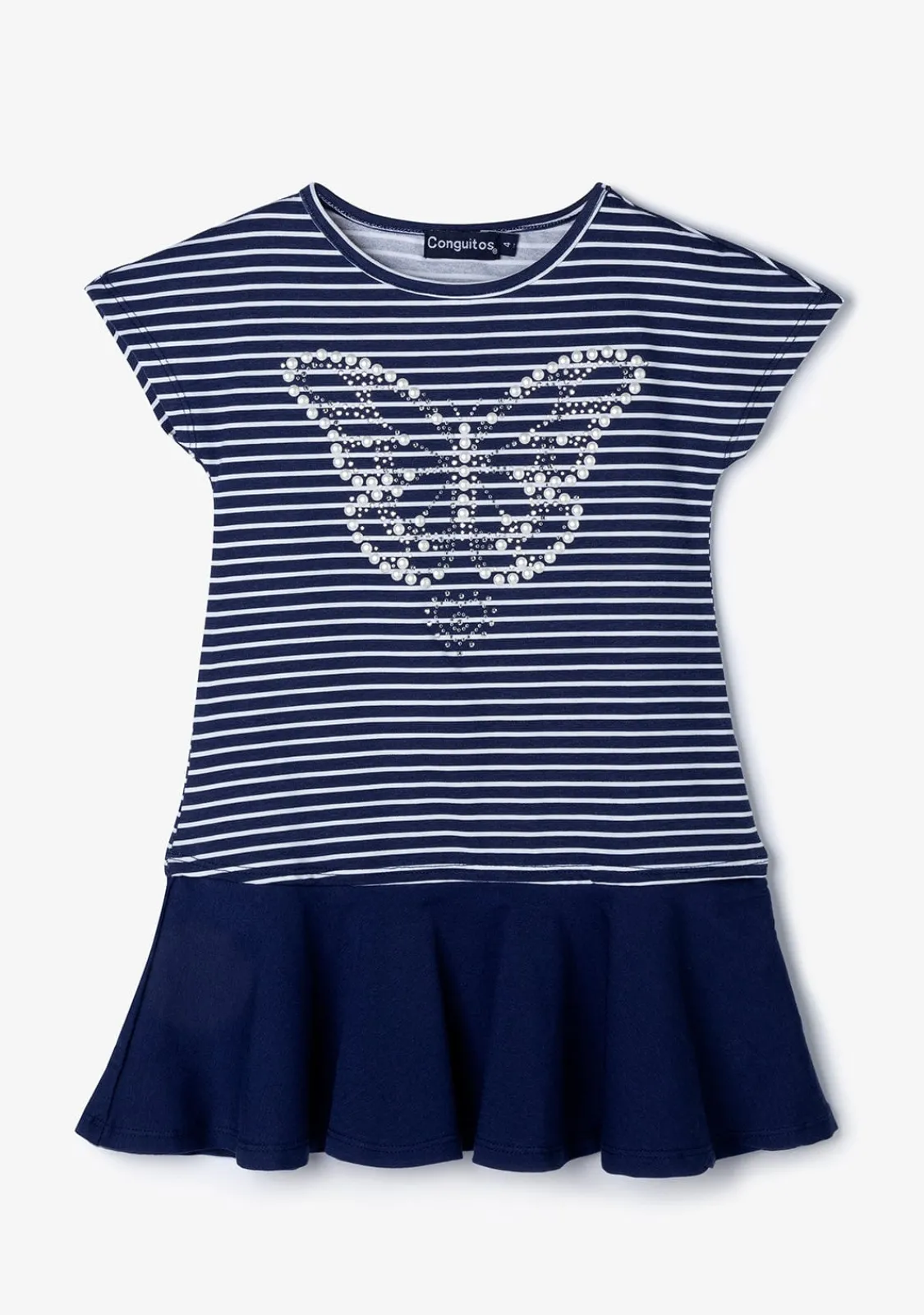 Conguitos Vestido De Niña Rayas Mariposa Marino^ Vestidos De Verano|Vestidos