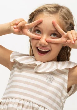 Conguitos Vestido De Niña Volante Rayas Arena^ Vestidos De Verano|Vestidos