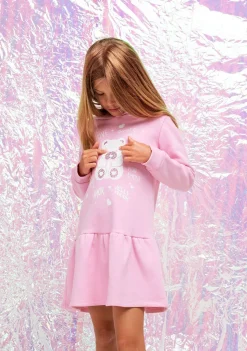 Conguitos Vestido Niña Capucha Osito Pedrería Rosa^ Vestidos Sudadera|Vestidos