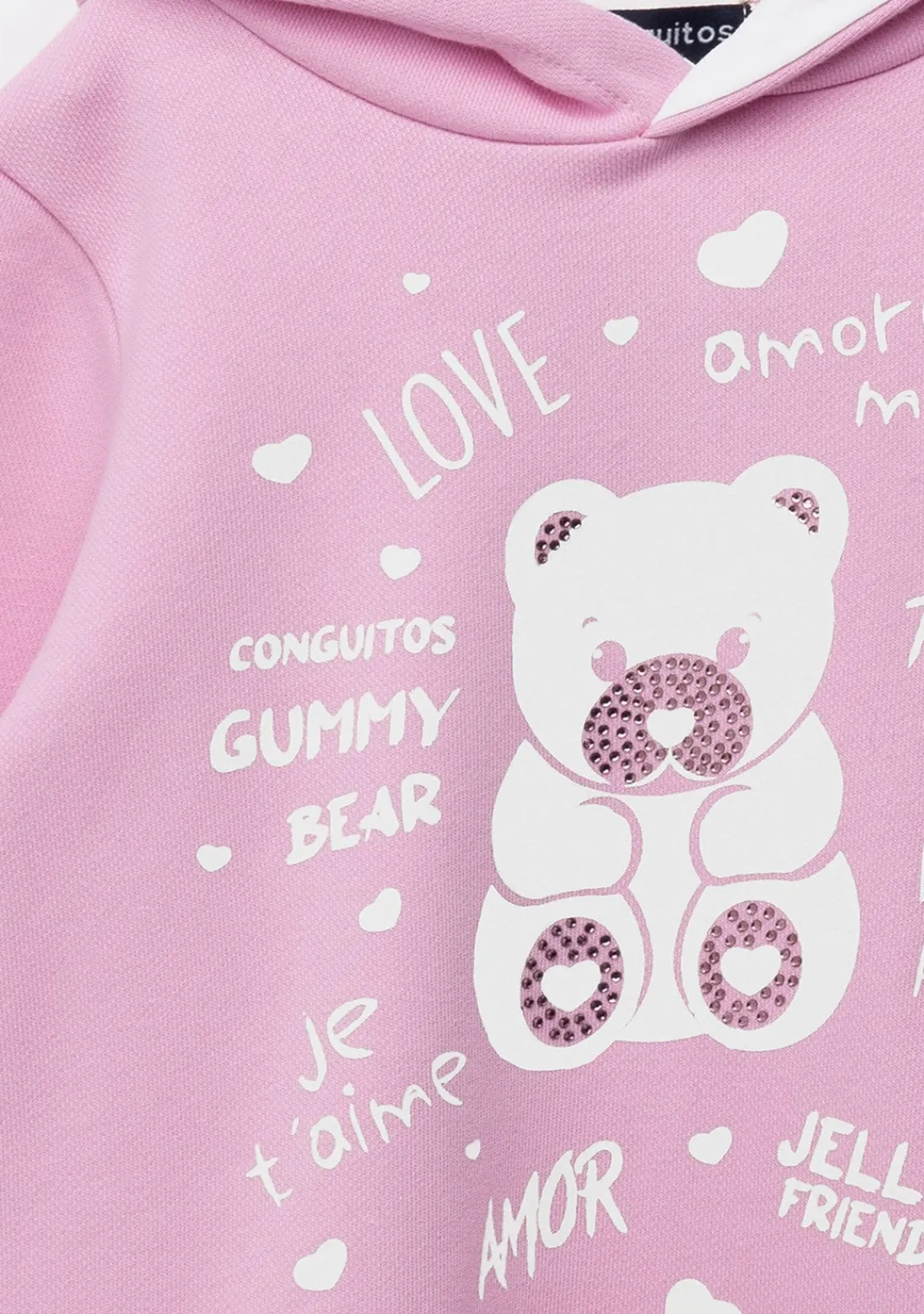 Conguitos Vestido Niña Capucha Osito Pedrería Rosa^ Vestidos Sudadera|Vestidos