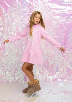 Conguitos Vestido Niña Capucha Osito Pedrería Rosa^ Vestidos Sudadera|Vestidos
