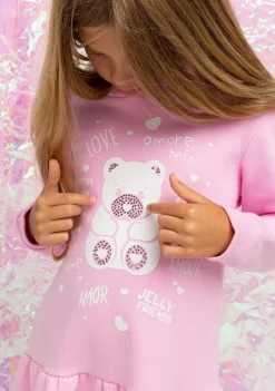 Conguitos Vestido Niña Capucha Osito Pedrería Rosa^ Vestidos Sudadera|Vestidos