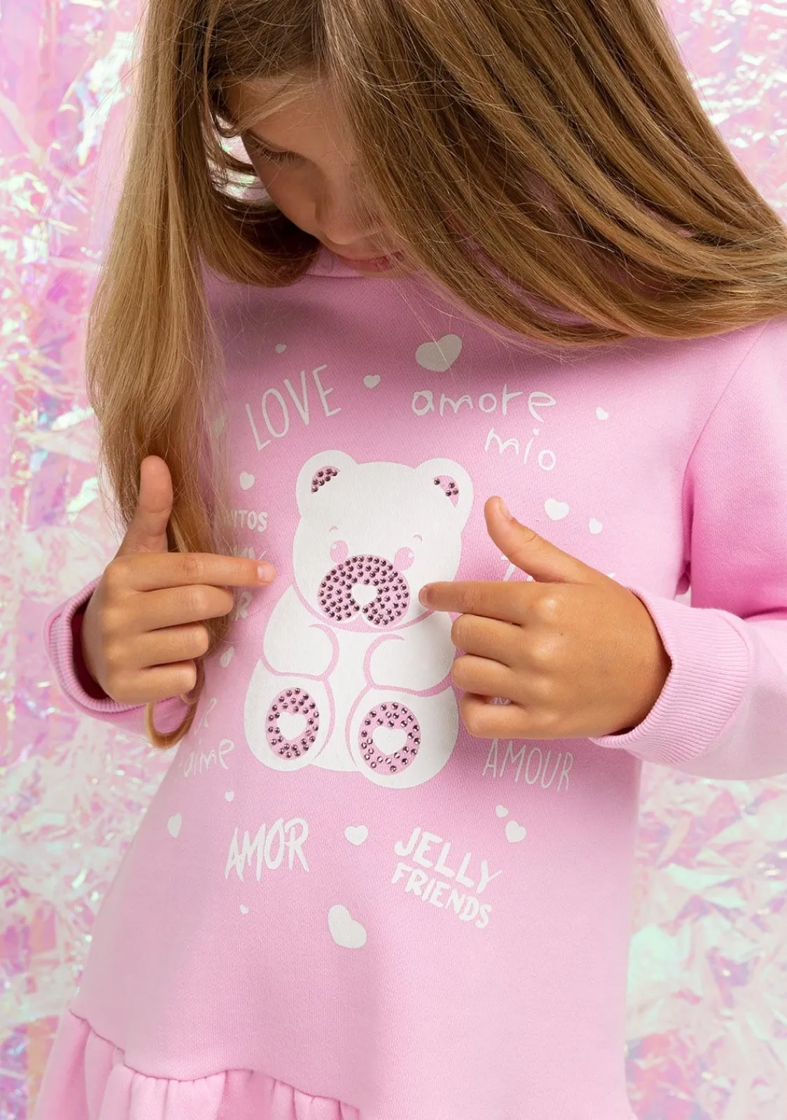 Conguitos Vestido Niña Capucha Osito Pedrería Rosa^ Vestidos Sudadera|Vestidos