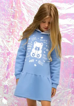 Conguitos Vestido Niña Capucha Osito Pedrería Azul^ Vestidos Sudadera|Vestidos