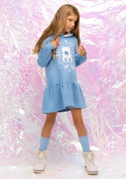 Conguitos Vestido Niña Capucha Osito Pedrería Azul^ Vestidos Sudadera|Vestidos