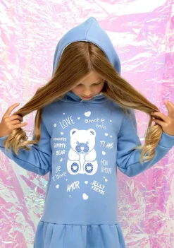 Conguitos Vestido Niña Capucha Osito Pedrería Azul^ Vestidos Sudadera|Vestidos