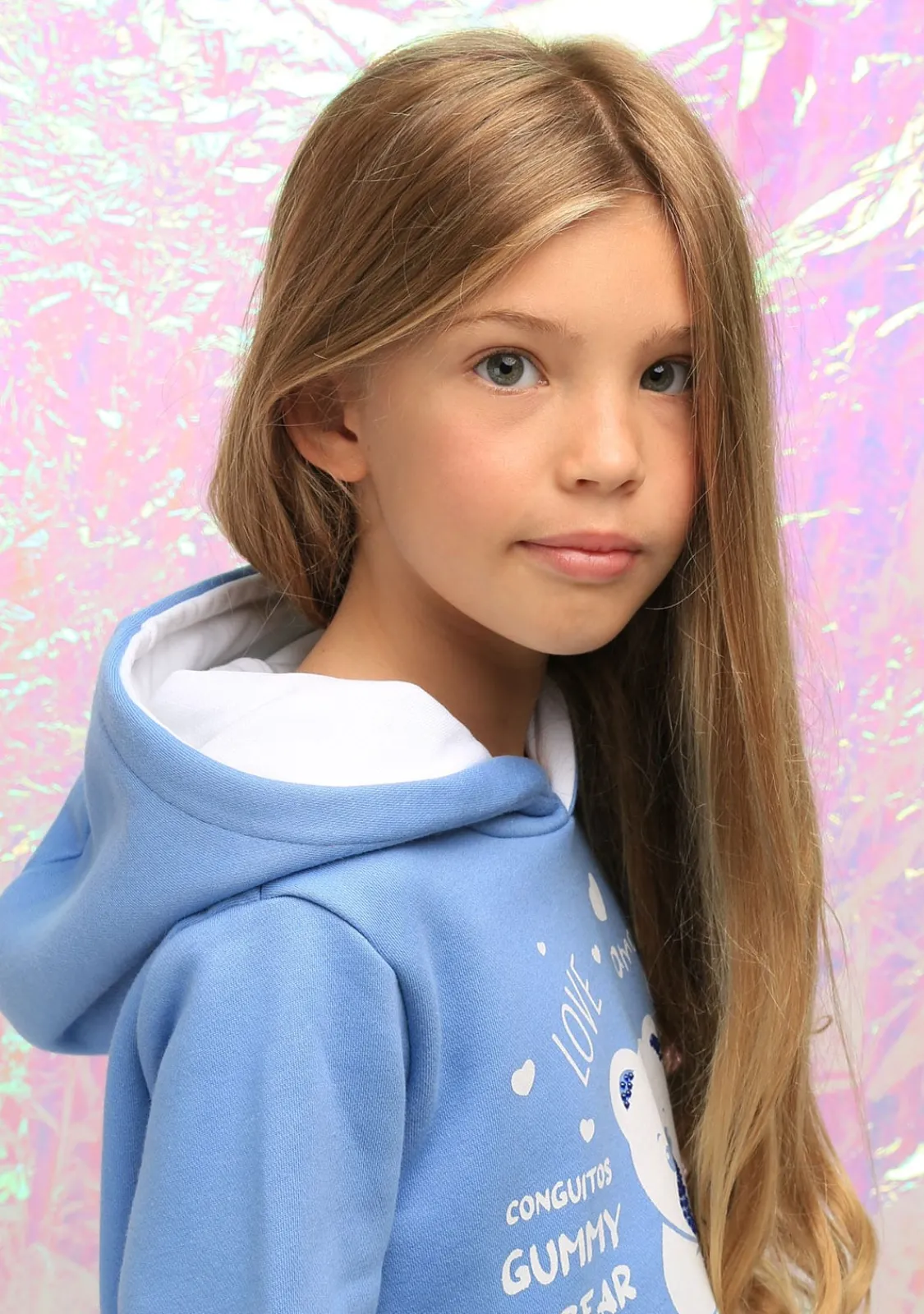Conguitos Vestido Niña Capucha Osito Pedrería Azul^ Vestidos Sudadera|Vestidos
