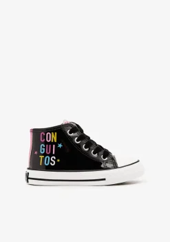 Conguitos Zapatillas Altas Charol Letras Negro^ Zapatillas|Zapatillas