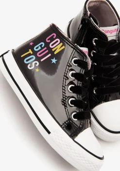 Conguitos Zapatillas Altas Charol Letras Negro^ Zapatillas|Zapatillas