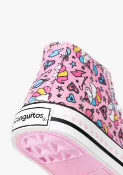 Conguitos Zapatillas Altas De Niña Cordones Unicornio Lona Rosa^ Zapatillas