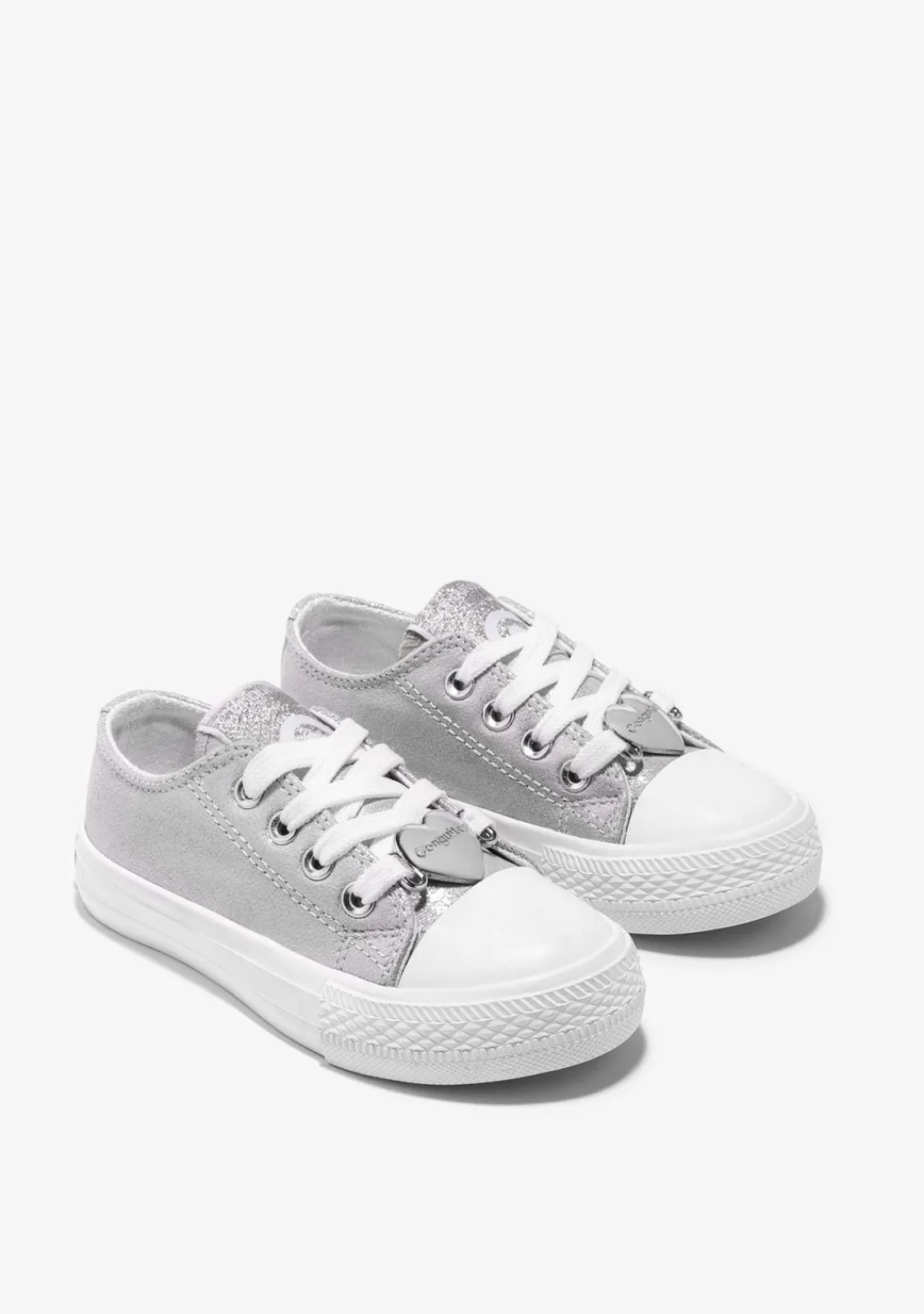 Conguitos Zapatillas Lona Metalizado Corazón Plata^ Zapatillas